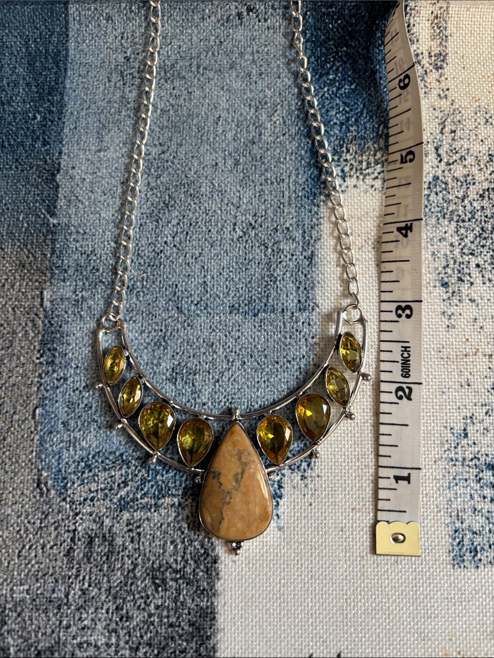 Sterling Silver Dendrite Opal Citrine Gemstone Necklace. - Picture 8 of 8
